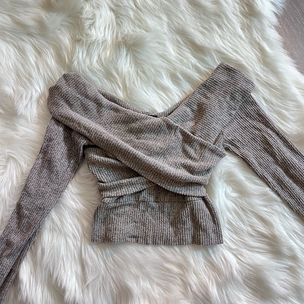 Gray off shoulder crop top
